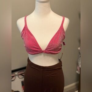 SKIMS GLITTER SWIM TRIANGLE BIKINI TOP IN MAGENTA NWT 3X